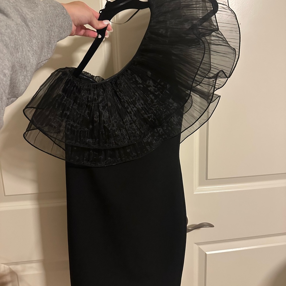 Black Ruffled One Shoulder Dress